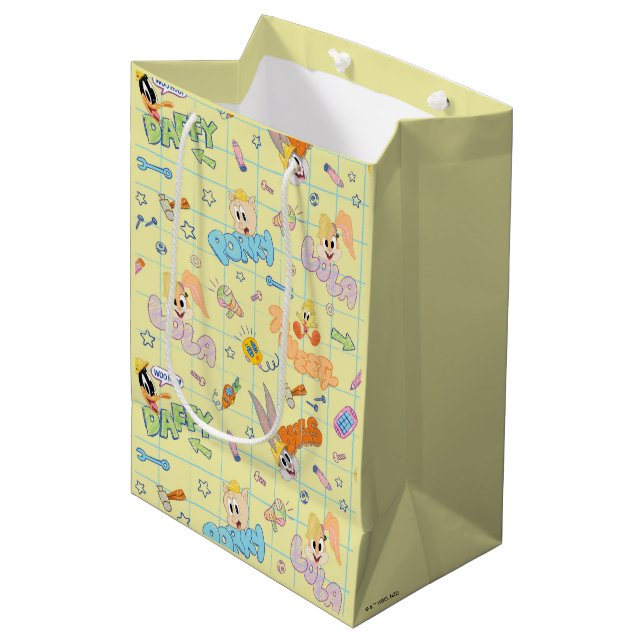 BUGS BUNNY BUILDERS™| Zeichenskizzenmuster Mittlere Geschenktüte (Vorderseite Schrägansicht)
