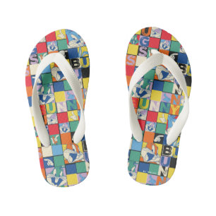 BUGS BUNNY™ Bunter Name und Gesicht-Schachbrett Kinderbadesandalen