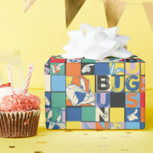 BUGS BUNNY™ Bunter Namens- und Gesichts-Checker Geschenkpapier