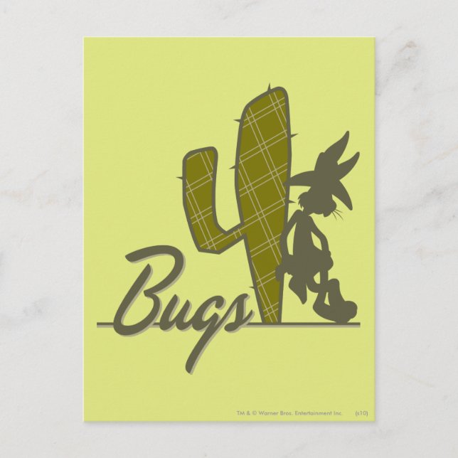 BUGS BUNNY™ Cowboy Leaning on Cactus Postkarte (Vorderseite)