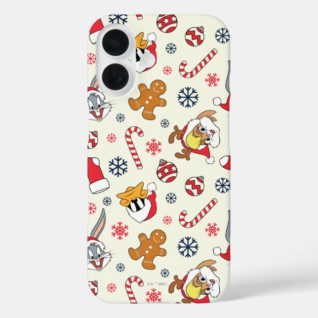 BUGS BUNNY™, DAFFY DUCK™ & Lola Christmas Pattern iPhone 16 Hülle (Rückseite)
