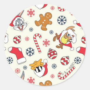 BUGS BUNNY™, DAFFY DUCK™ & Lola Weihnachtsmuster Runder Aufkleber