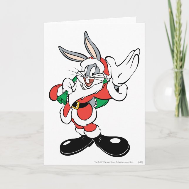 BUGS BUNNY™ Santa Waving Feiertagskarte (Vorderseite)
