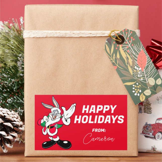 BUGS BUNNY™ Santa Waving | Happy Holidays Rechteckiger Aufkleber (Feiertag)