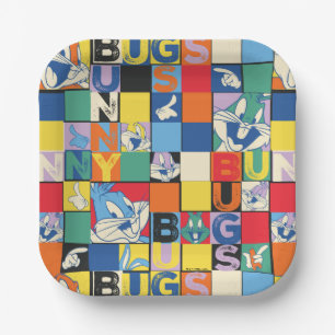 BUGS BUNNY™ Schachbrett mit farbenfrohen Namen und Pappteller