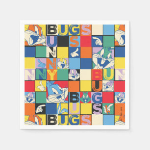 BUGS BUNNY™ Schachbrett mit farbenfrohen Namen und Serviette