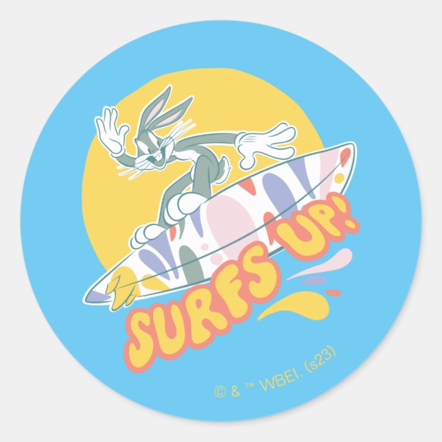 BUGS BUNNY™ - Surfs Up! Runder Aufkleber (Vorderseite)