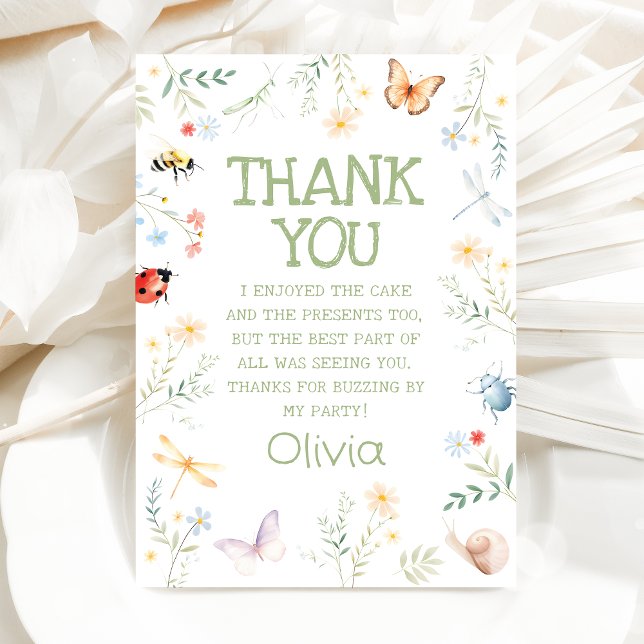 Bugs Girl Birthday Insect Party Dankeskarte (Von Creator hochgeladen)