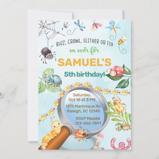 Bugs, Insekten Junge Geburtstagseinladung, Krabbel Einladung (Vorderseite)
