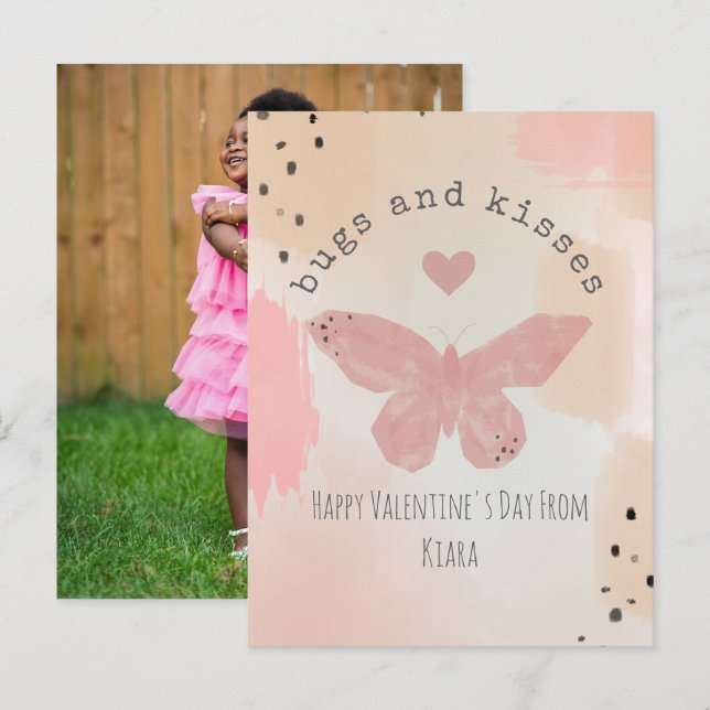 Bugs & Kisses Butterfly Classroom Valentine Foto Postkarte (Vorne/Hinten)