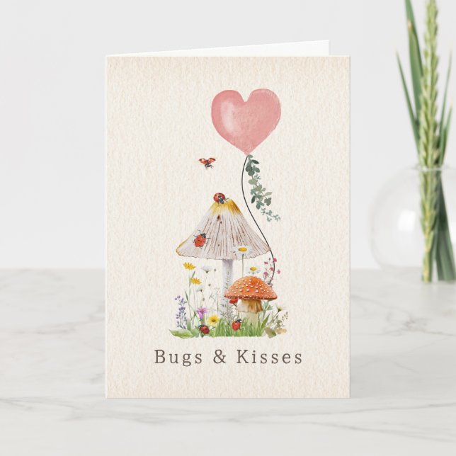 Bugs & Kisses Ladybugs Mushroom Valentine Karte (Vorderseite)