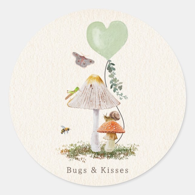 Bugs & Kisses Snail Pilz Valentine Runder Aufkleber (Vorderseite)