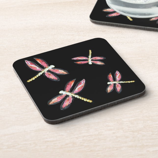 Bugs tanzen Pink Dragonfly Getränkeuntersetzer (Linke Seite)