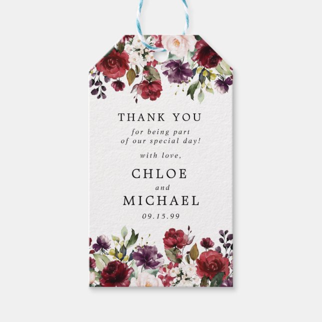 Bugundy Red Blush Pink Floral Wedding Geschenkanhänger (Vorderseite)