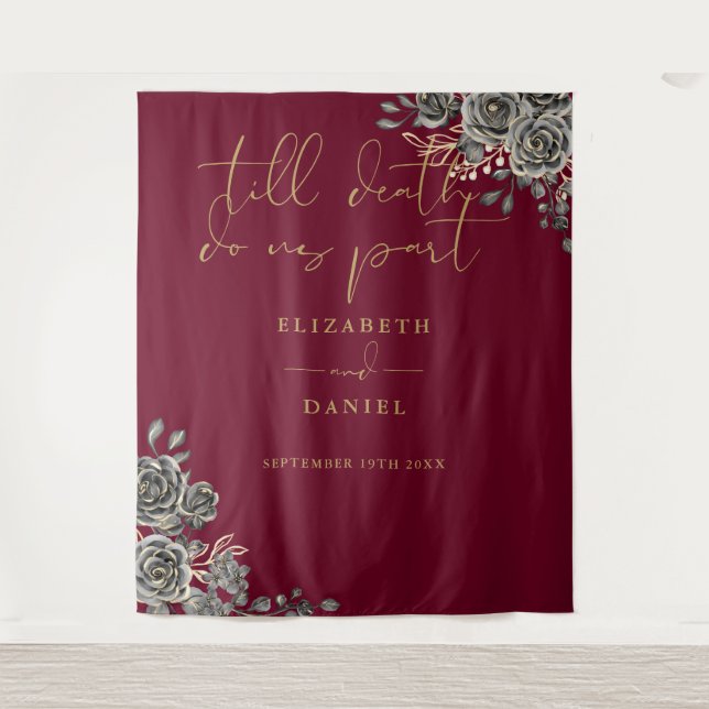 Bugundy und Gothic Floral Wedding Foto Prop Wandteppich (Vorderseite)