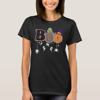 Buh mit Spinnen und Hexe Gruseliger Hut Eule Hallo T-Shirt