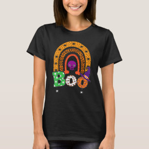 Buh mit Spinnen und Hexenhut Halloween Regenbogen T-Shirt