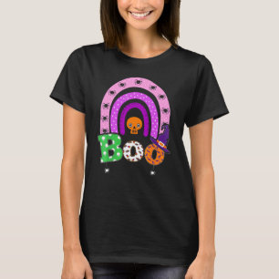 Buh mit Spinnen und Hexenhut Halloween Regenbogen T-Shirt