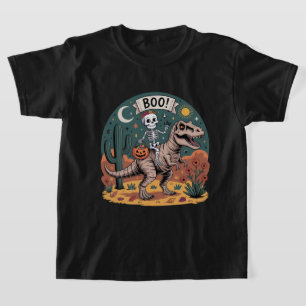 Buh! Skelett reitet auf Dinosaurier mit Süßigkeite T-Shirt