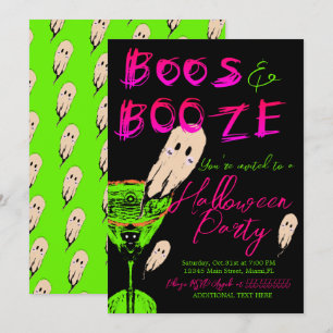 Buh und Schnaps Halloween-Geist Neon-Schwarz Einladung