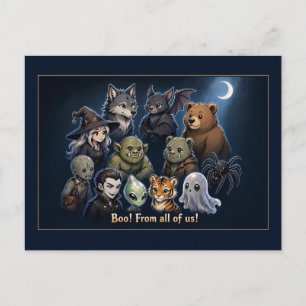 Buh von uns allen Süßes Monster Halloween-Postkart Postkarte