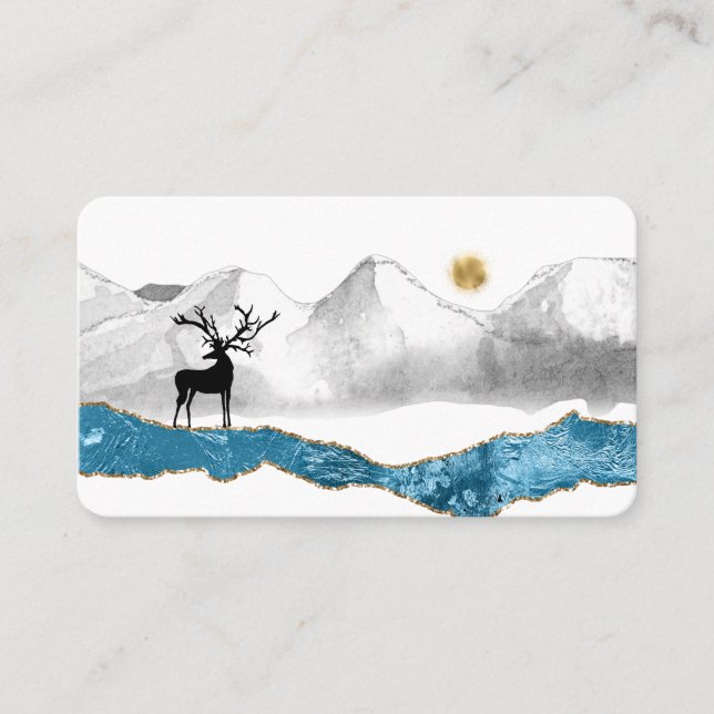 *~* Bühne Buck Antler Deer Mountain Stream Sun Visitenkarte (Vorderseite)
