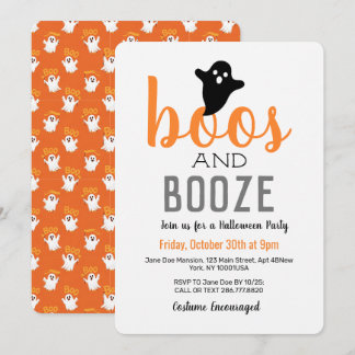 Buhrufe und Schnaps Schwarz Weiß Orange Halloween- Einladung