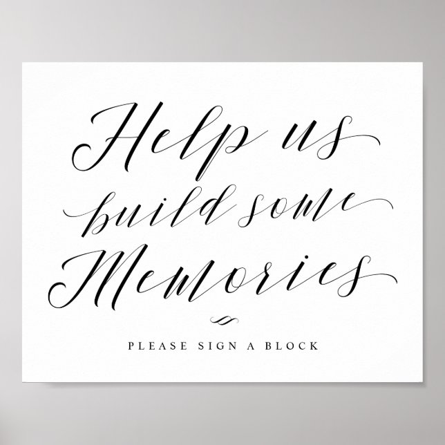Build Memories Jenga Calligraphy Wedding Sign Poster (Vorne)