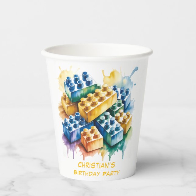 Building Block Splash Boy Birthday Party Pappbecher (Vorderseite)