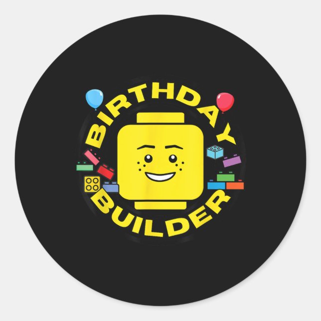 Building Bricks Birthday Builder Blocks Figure  Runder Aufkleber (Vorderseite)