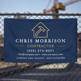 Building Construction Contractor Navy Blue Gold Banner