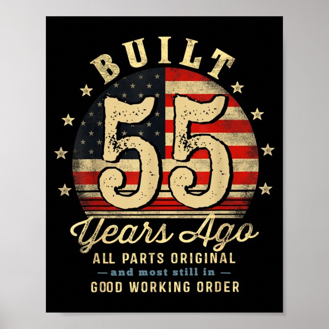 Built 55 Years Ago Funny 55th Birthday Usa Flag  Poster (Vorne)