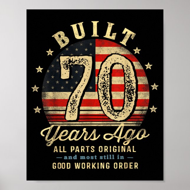 Built 70 Years Ago Funny 70th Birthday Usa Flag  Poster (Vorne)