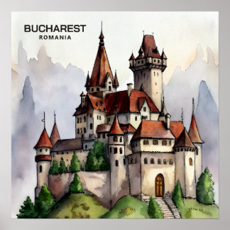 Bukarest Rumänien | Altstadt Aquarell-Kunst Poster