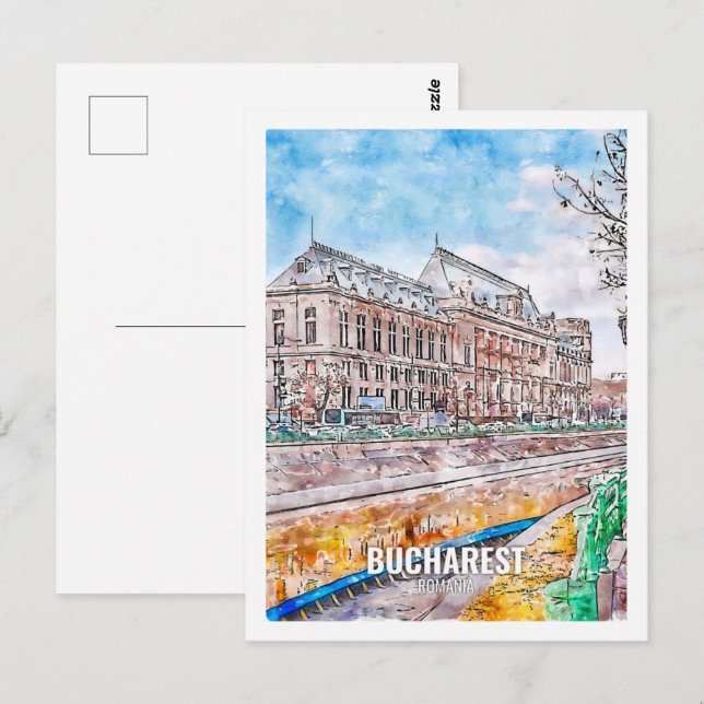 Bukarest Rumänien Berühmter Platz Wasserfarben Postkarte (Vorne/Hinten)