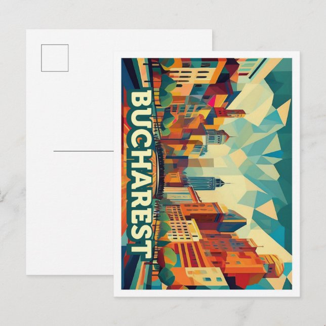 Bukarest Rumänien Reisen künstlerisch farbig Postkarte (Vorne/Hinten)