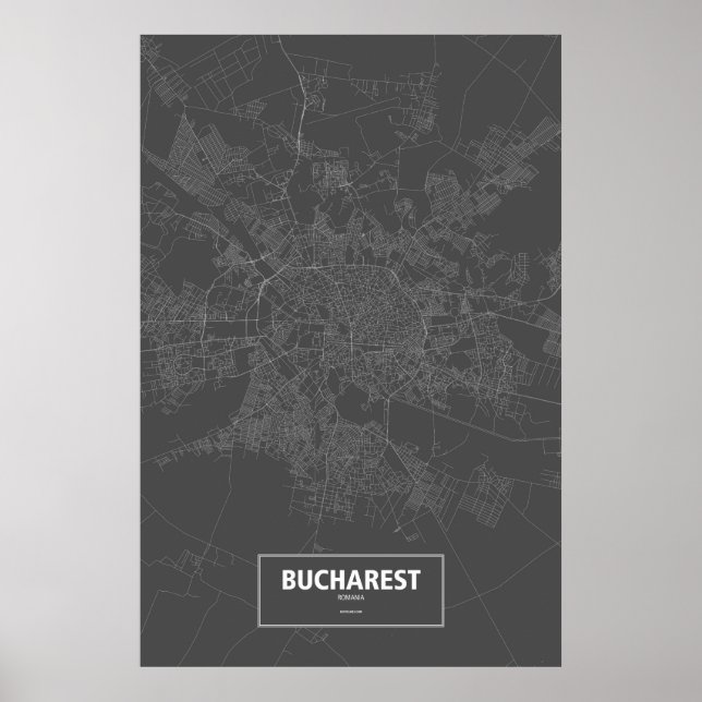 Bukarest, Rumänien (weiß auf schwarz) Poster (Vorne)