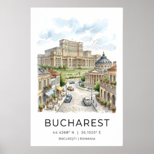 Bukarest Stadtansicht Kunst Druck Handgezeichnet Poster
