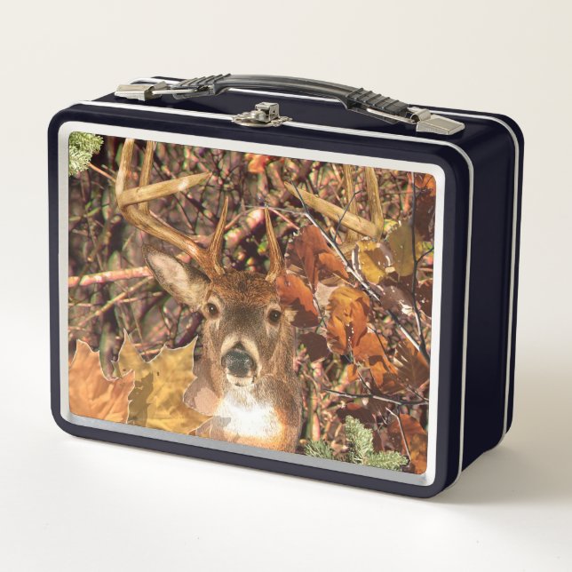 Bukett in Herbstsaison Szene White Schwanz Deer Metall Brotdose (Vorderseite)
