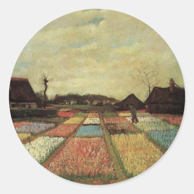 Bulb Fields von Vincent van Gogh. Runder Aufkleber (Vorderseite)