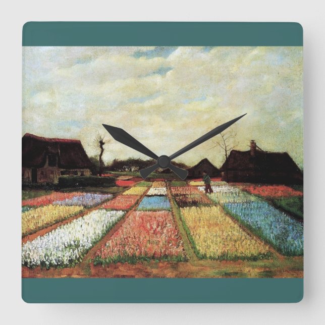 Bulbfelder von Vincent van Gogh. Quadratische Wanduhr (Vorderseite)