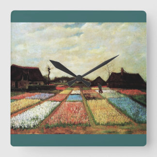Bulbfelder von Vincent van Gogh. Quadratische Wanduhr