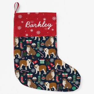 Buldog-Weihnachtshundehund-Name Kleiner Weihnachtsstrumpf