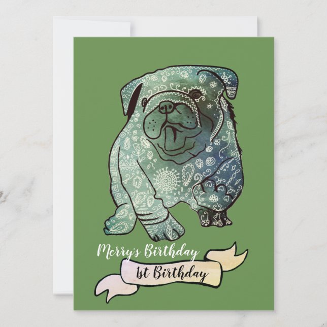 Buldog Welppy zum Geburtstag Einladung French Bull (Vorderseite)