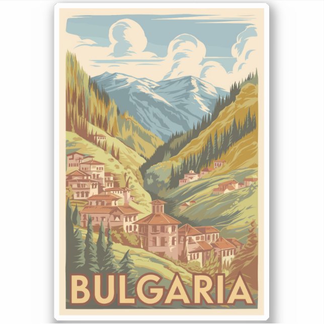 Bulgarien Malerische Illustration Reisen Kunst Vin Aufkleber (Vorderseite)