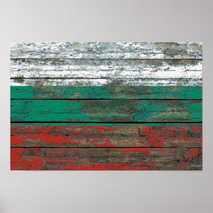 Bulgarische Flagge auf rauem Holz verschalt Effekt Poster