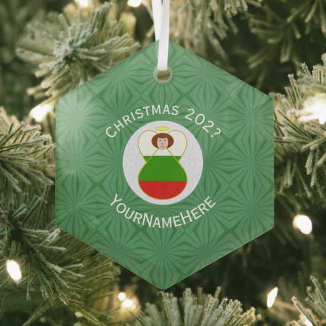 Bulgarische Flagge Engel Weihnachtsnachtsjahr Hexa Ornament Aus Glas (Insitu)