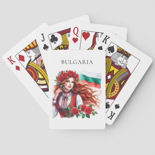 Bulgarische Flagge Tradition Folklore Frauen Rote  Spielkarten (Rückseite)