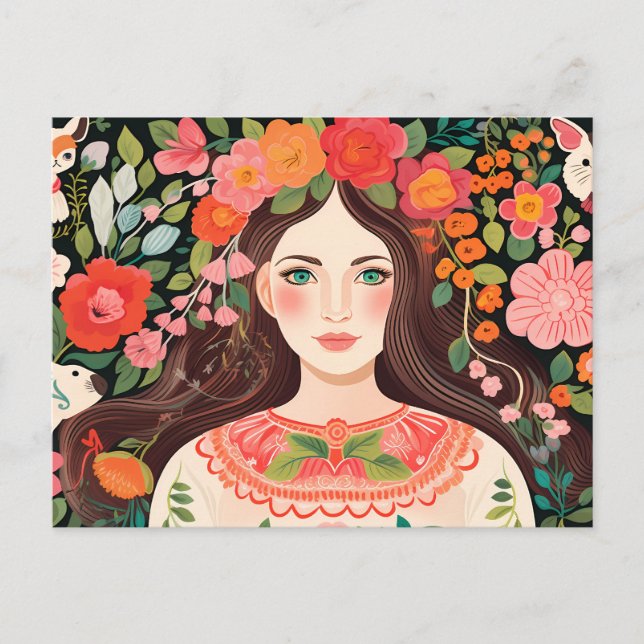 Bulgarische Postkartenfrau Niedliches Motif Postkarte (Vorderseite)