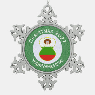 Bulgarischer Engel Weihnachtsflagge Personalisiert Schneeflocken Zinn-Ornament